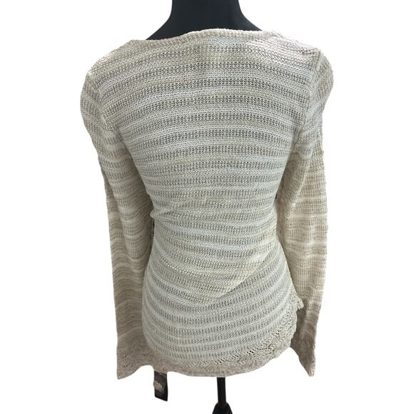 International Concepts Knit Crochet Sweater-NWT Beige Tan Stripe Wrap-Size L - Picture 3 of 5
